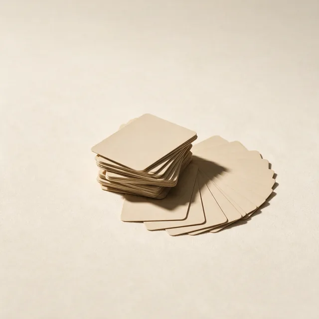 A stack of face-down cards with plain clay-colored backs