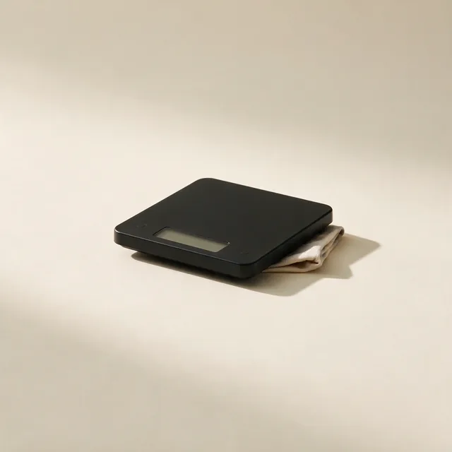 A small flat digital coffee scale in matte black
