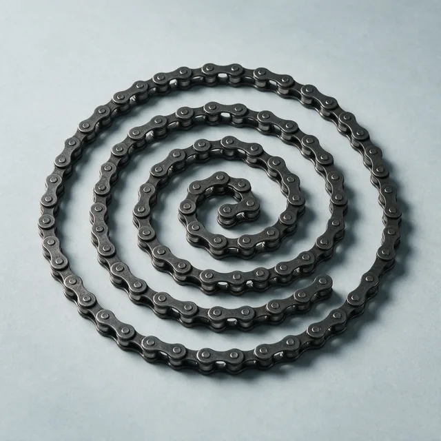 A bicycle chain laid in a loose spiral