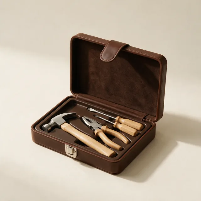 A small home toolkit with a hammer, pliers and screwdrivers