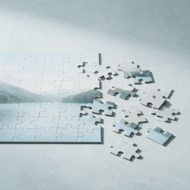 A partly assembled jigsaw with loose pieces beside it
